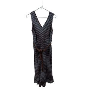 Sundance Catalog Size 8 Allende Dress 100% Linen Midi Brown Gray Sleeveless